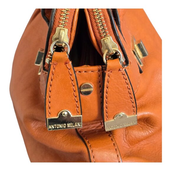 Antonio Melani Genuine Leather Handbag Purse Honey Brown Double Handle 14" x 10" - Picture 4 of 14